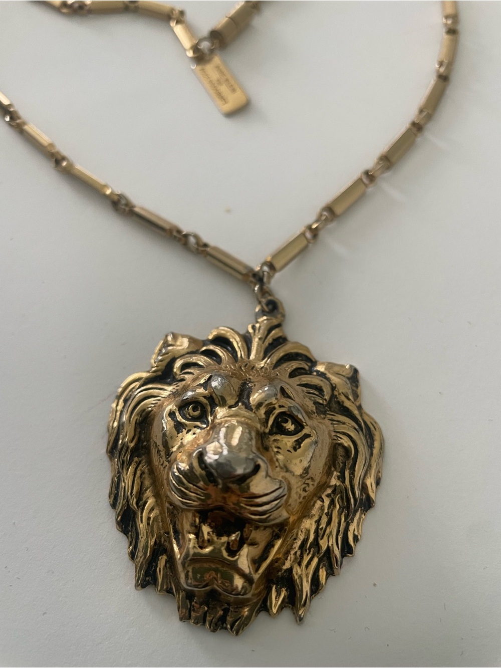 Gold Lion Head Pendant Necklace stamped Anne Klein - MEN/WOMEN